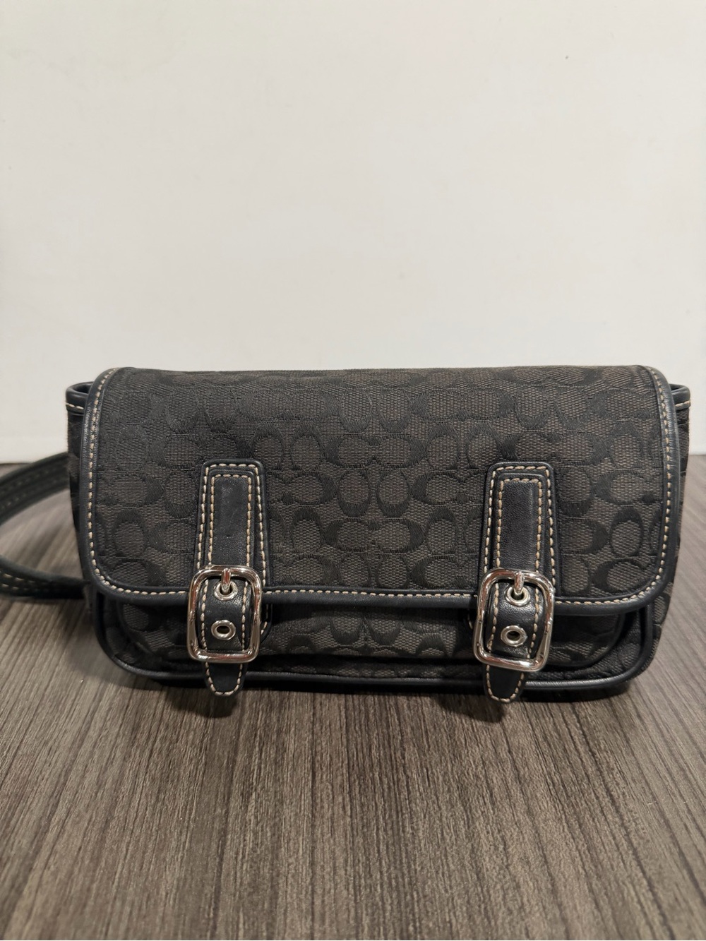 Coach Black Signature Canvas waist bag with Buckle Straps